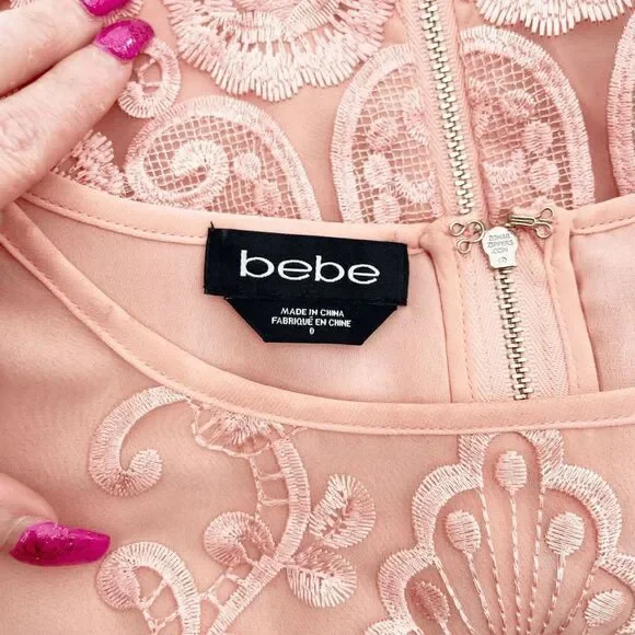 Bebe Orange Lace Scallop Hem Crop Top Women's Size 0‎ - Picture 4 of 5